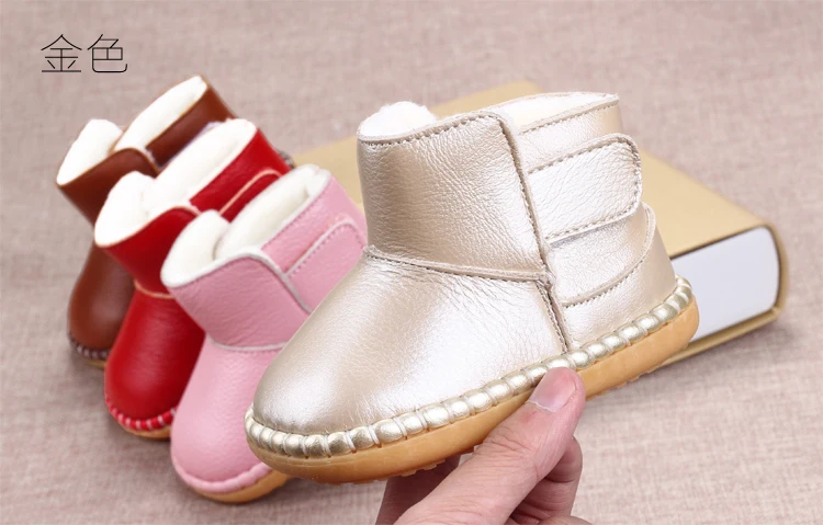 Botas de Neve Sola da Criança Anos de Idade Sapatos de Bebê de Couro Inverno Crianças Macio Vaca Músculo Sapatos 0-1-2-3 Genuíno 11 Primeiros caminhantes