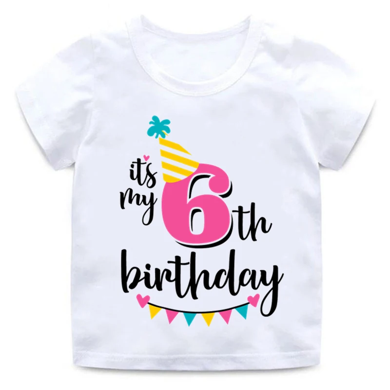 Забавные принты с надписями, футболка с надписью «Happy Birthday Number» для детей 1-8 лет, летние белые топы для маленьких девочек, футболка с номером для дня рождения - Цвет: White-F