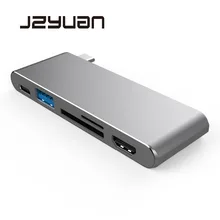 JZYuan usb type C 3,1 концентратор к HDMI 4K адаптер Thunderbolt3 док-Ключ комбинированный SD TF слот для карт с type C Charing для MacBook Pro