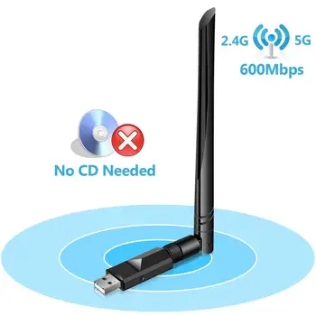 

Free Drive 600Mbps Wireless USB Adapter Dual Band (2.4G/150Mbps+5G/433Mbps) WiFi Dongle with 5dBi Antenna for Desktop/Laptop