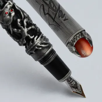 

FOUNTAIN PEN FINE 18KGP NIB JINHAO DRAGON KING PLAY PEARL BLACK BARREL ANTIQUE SILVER DRAGON EMBOSS 3 COLORS FOR CHOICE OFFICE