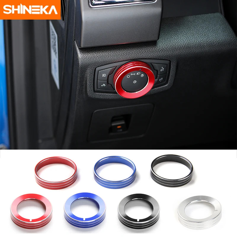 

SHINEKA Aluminium Alloy Head Light Lamp Switch Button Decorative Ring Cover Frame Sticker for Ford F150 XLT 2016+ Car Styling