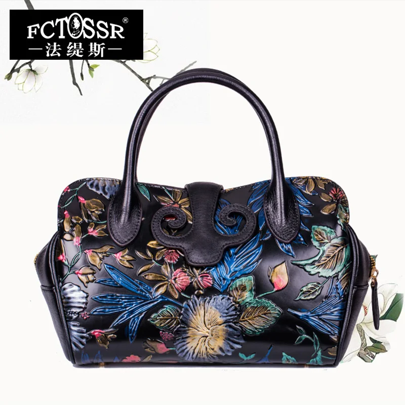 

Women Blossom Handbag 2018 Handmade Genuine Leather Messenger Crossbody Bags Retro Hand Painted Ladies Shoulder Luxury Bags