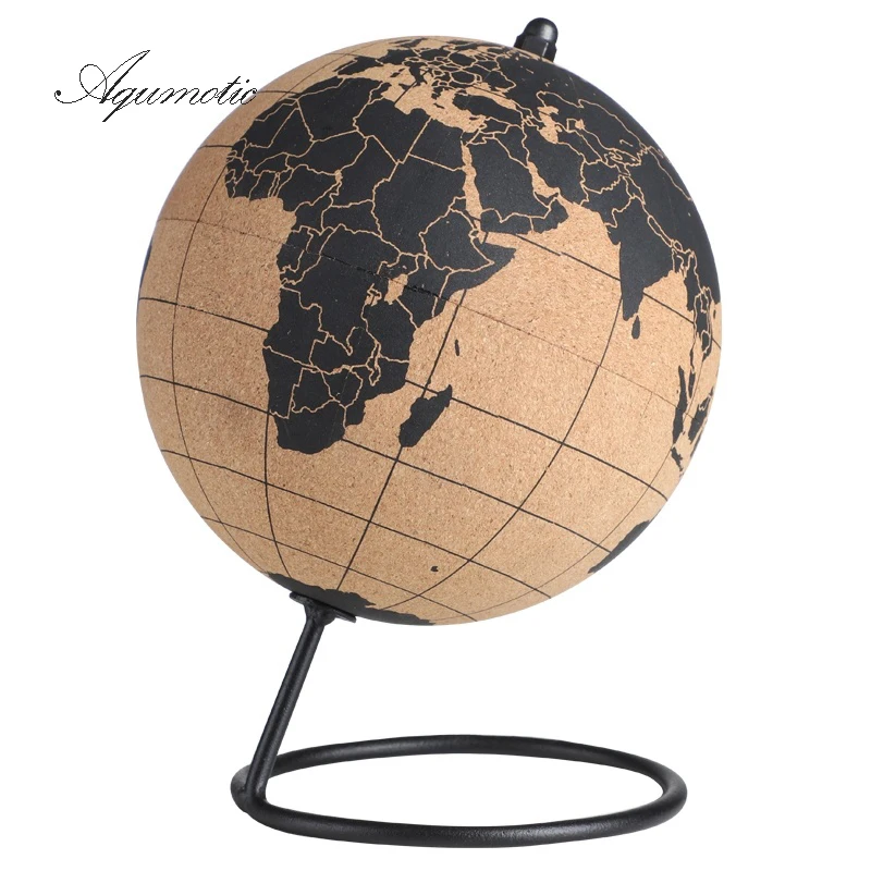 

Aqumotic Cork Globe Holder Rubber Bark Unique Message Board Cork World Globes with Pins 3d Travel Ball Wine Coole Good Earth