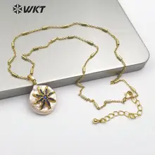 WT-MN953 ожерелье из натурального пресноводного жемчуга с золотой подвеской в форме капли со звездами лепестками узоры женское золотое ожерелье ювелирные изделия