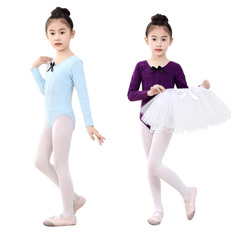 Гимнастическая танцевальная одежда с длинными рукавами цельное платье для девочек хлопковая экзаменационная национальная танцевальная