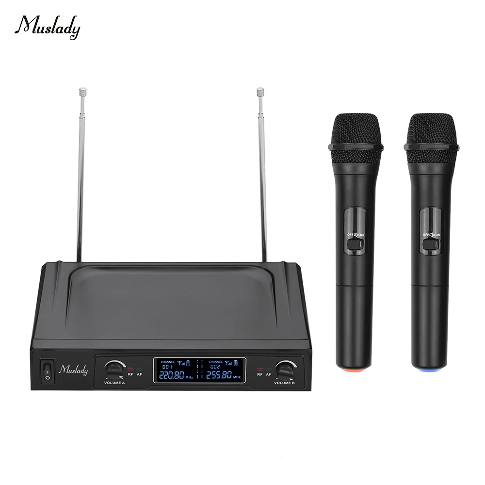 

Muslady V1 VHF Wireless Microphone System 2 Handheld Mics & 1 Receiver with LCD Display for Karaoke Home Entertainment