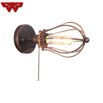 

American iron art retro small iron cage wall lamp iron frame lamp grapefruit wall lamp industrial wind corridor warehouse lamp