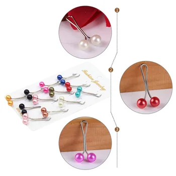 

12Pcs/Pack Muslim Women Scarves Hijab Stainless Steel U Clips Colored Imitation Pearl Ball Pendant Safety Shawl Brooch Pins