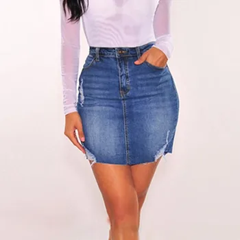 

KLV Women's skirt 2019 Fashion summer Women Solid Blue High Waist Buttons Leisure Short Casual mini Skirt 6.19