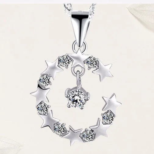 Очаровательные модные 925 пробы серебряные кубические циркония CZ Кристалл Луна Форма кулон ожерелье для женщин Лучший подарок