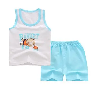 Летняя одежда для маленьких мальчиков, хлопковый жилет для младенцев, комплекты из топов+ шорт, одежда для мальчиков и девочек - Цвет: P18