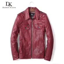 Для мужчин Байкер Кожаные Куртки из натуральной овчины кожаные пальто растительного дубления красный роскошный дизайнерский бренд 16s1406