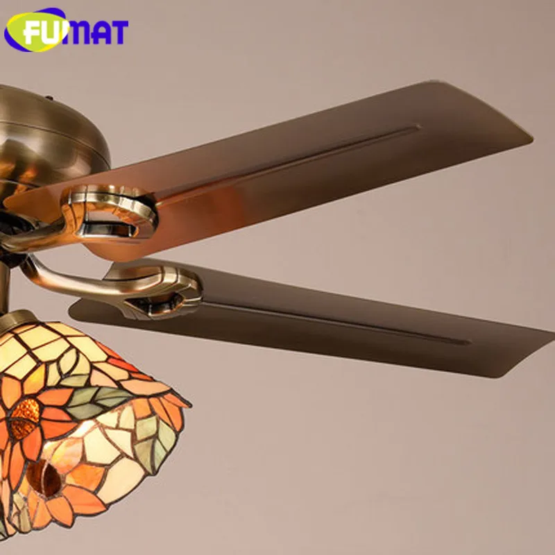 Fumat Tiffany Ceiling Fan Light Led Stained Glass Shade Hanging