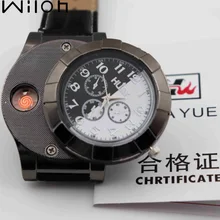Горячая Зажигалка часы Перезаряжаемый USB повседневные мужские кварцевые наручные часы с кожаным ремешком модные беспламенные прикуриватели F667