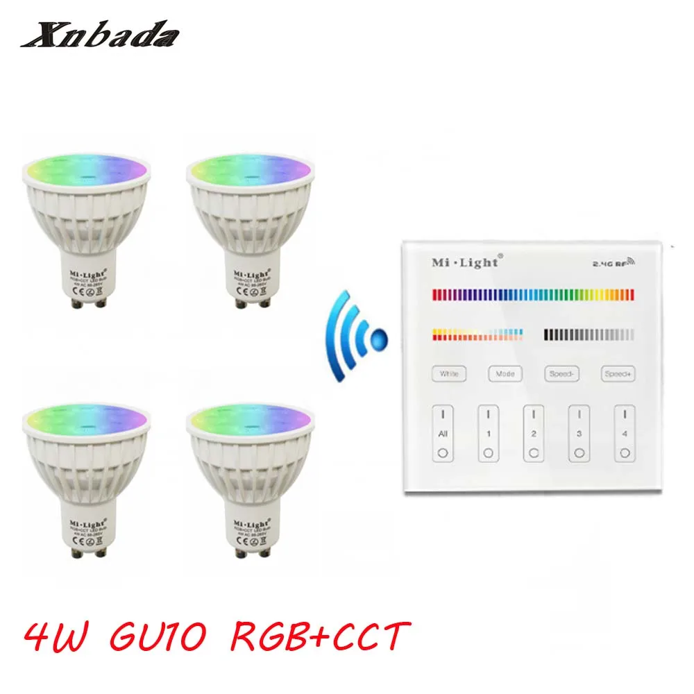 MiLight светодиодные лампы Gu10 4 W RGB + CCT светодиодные лампы + B4 (3 V) удаленного Управление светодиодный осветительный прожектор затемнения свет