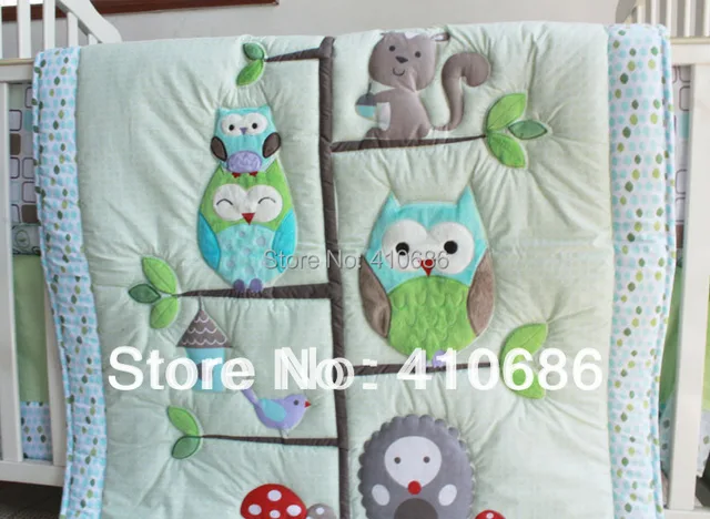 Hy Owls And Friends Baby Nursery Crib Bedding Set Owl Boy Cot Hy Owls And Friends Baby Nursery Crib Bedding Set Owl Boy Cot Embroidered Quilt Per