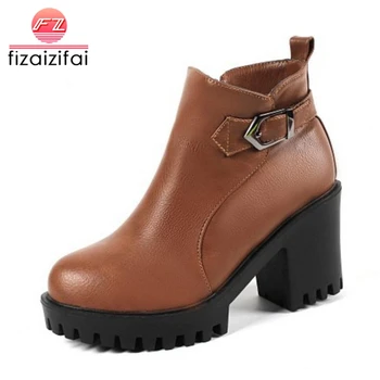 

Coolcept Women High Heels Boots Buckle Ankle Boots Winter Warm Plush Fur Shoes Woman Fashion Simple Short Boot Size 33-42