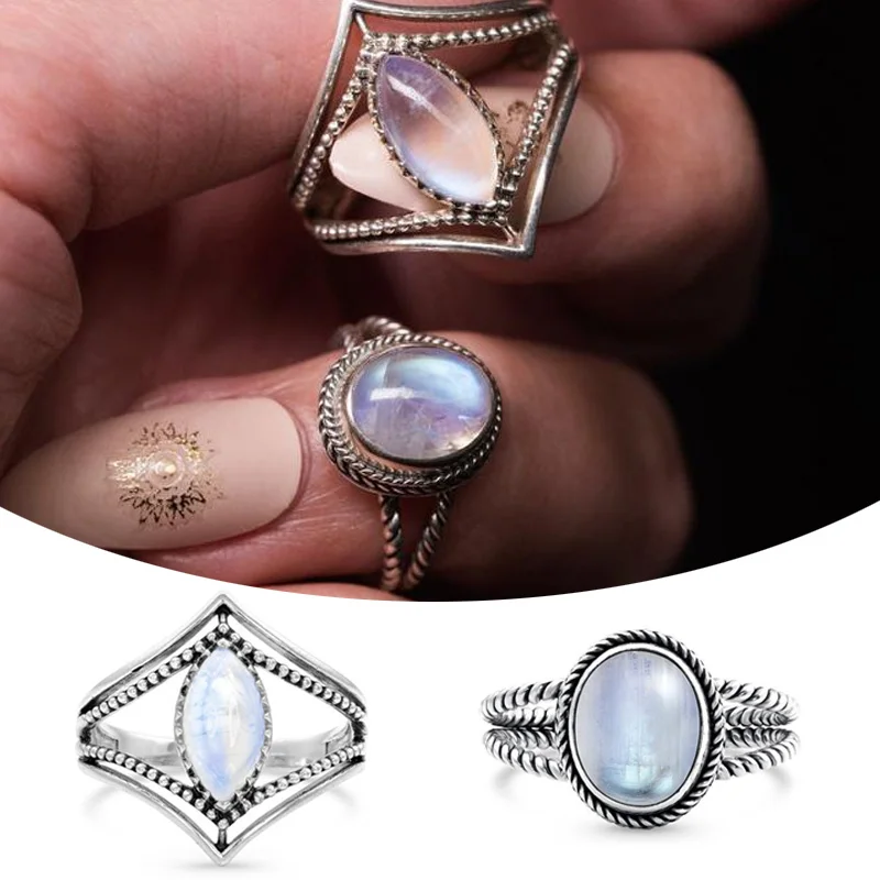 

Hollow Fashion Antique Silver Jewelry Ring Horse Eye Natural Opal Wedding Party Rings For Women Fine Jewelry