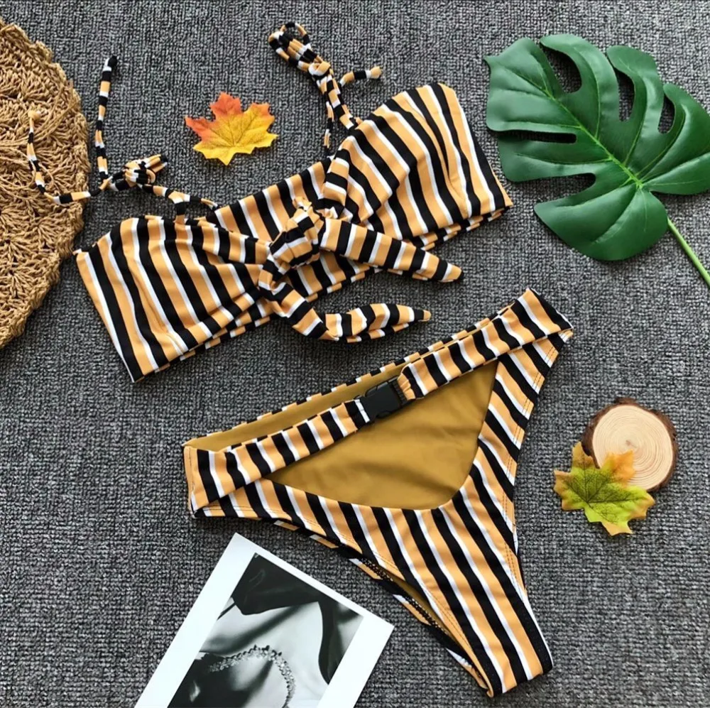 

Striped Bikini Set Bow Swimsuit Bikini Push Up Bathing Suit 2018 Swimwear Women Swim Suit High Cut Brazilian Bottoms Biquini