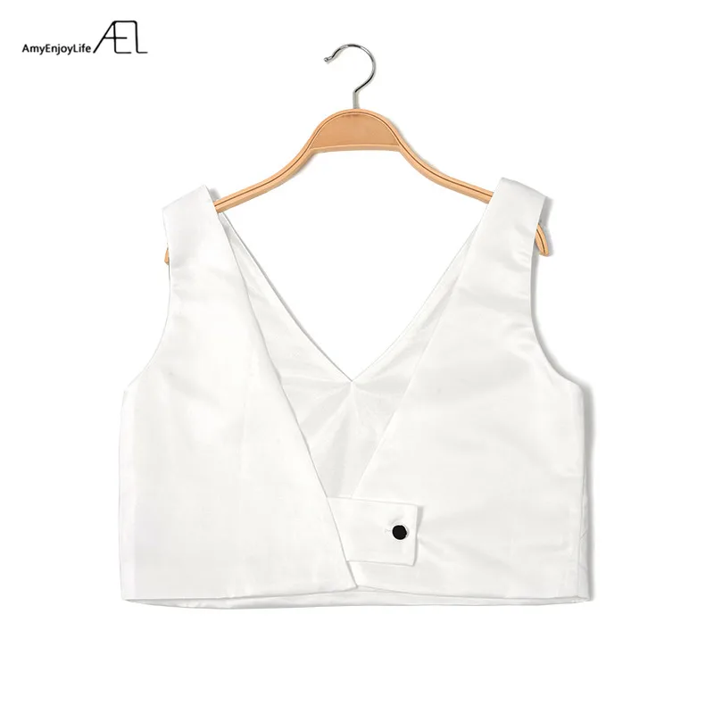 AEL модный белый короткий жилет с v-образным вырезом пикантные топы с открытой спиной женская одежда летняя Высококачественная Женская Повседневная Изысканная одежда