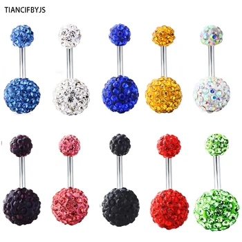 

TIANCIFBYJS Colorful Crystal Navel Ring Stainless Steel Piercing Belly Button Ring Body Fashion Jewelry Summer Style Women 30PCS
