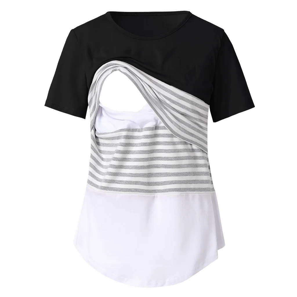 

Women Maternity Nursing Stripe Round Neck Short Sleeve Blouse Shirt blusas para embarazadas maternity tunic new bayan giyim