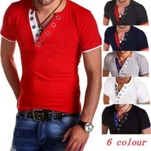 2019 Casual Slim T-shirt Zogaa Men T Shirt Short Sleeve V-neck Tops Tees Solid Color Men Fashions Cotton T Shirts Men Clothes snap fastener embellished color spliced v neck short sleeves t shirt for men
