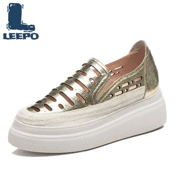 

Women Flat Platform Hollow Loafers Shoes Woman Luxury Handmade Cow Leather Summer Shoes Ladies Perforated Loafers Platform