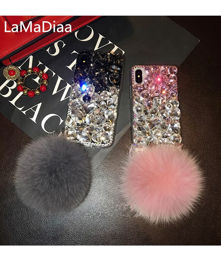 

LaMaDiaa Hairball Diamond Case for samsungS5 S6 S7 S8 S9 S8plus N4 N5 N8 coque Bling Crystal Rhinestone Phone Cover coque capa