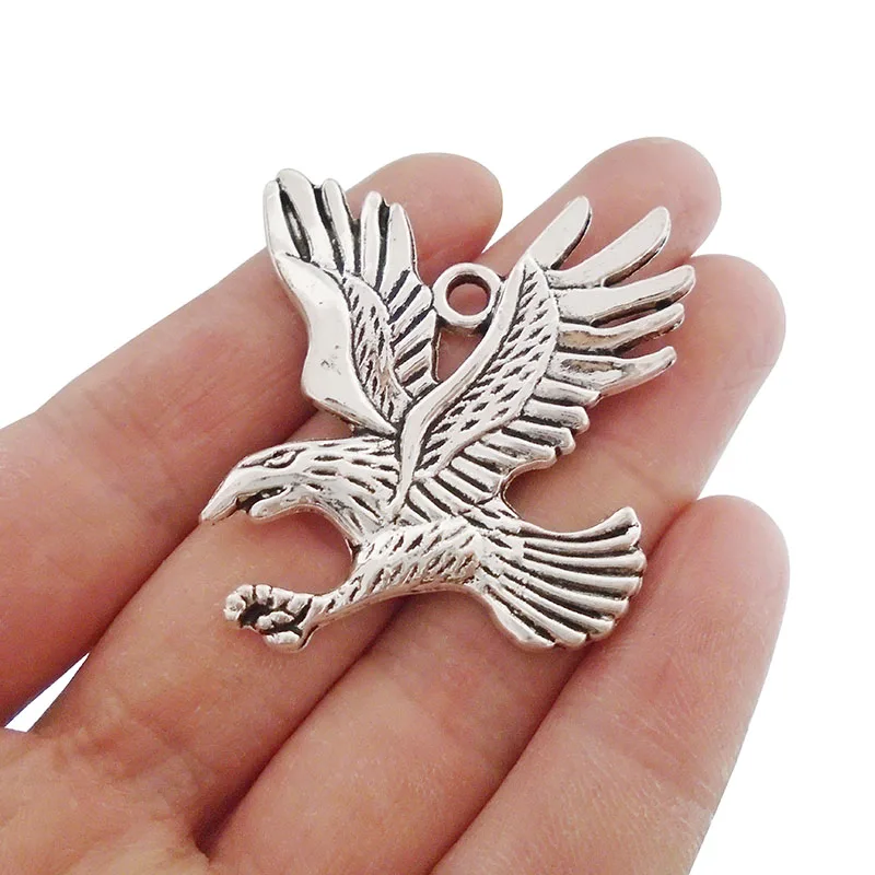 

10 x Antique Silver Tone Large Bird Eagle Charms Pendants for Necklaces Jewelry Making Findings 44x40mm