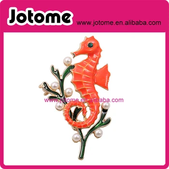 

Rhinestone Pearl Animal Seahorse Orange Sea Horse Brooches Pin Women Brooch Pins Jewelry