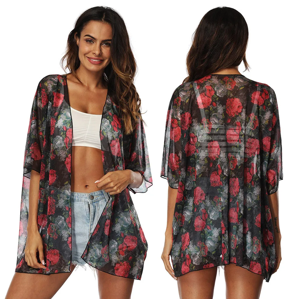 

cape Ponchos and capes woman 2019 Women Print Chiffon Bathing Beach Bikini Swimsuit Swimwear Smock Cover Up