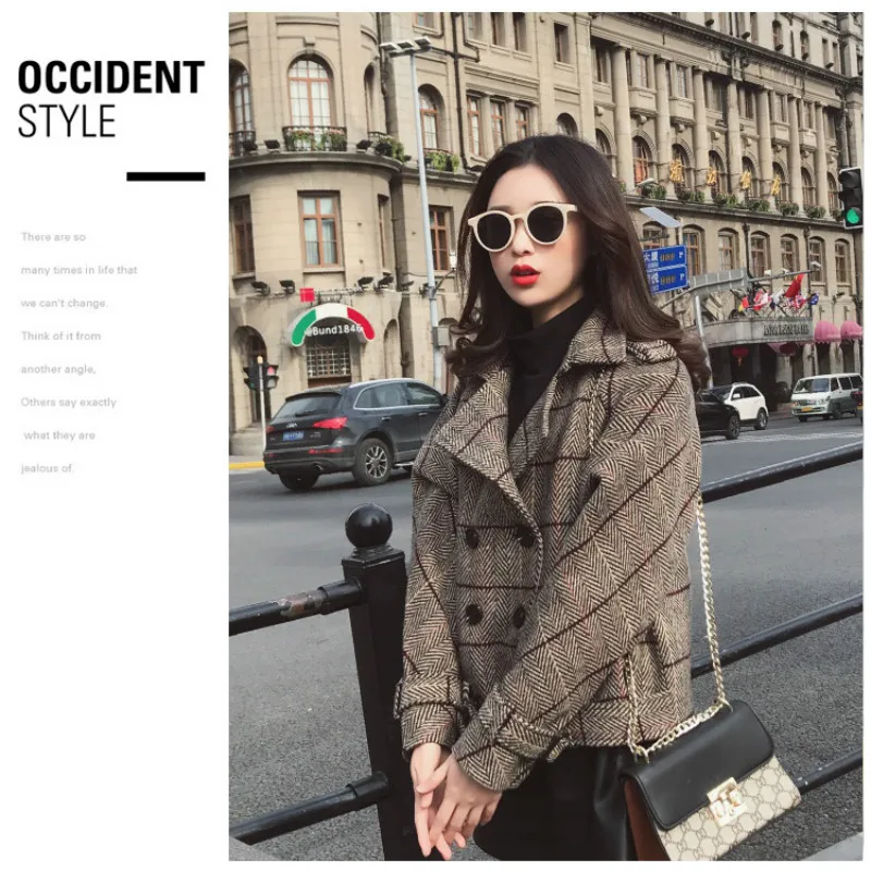 And Wool Casaco Camel Abrigos Plaid Woolen New Women Feminino Short Autumn Winter Fashion Coat Invierno 2018 Mujer Loose ZYwTAYgfq