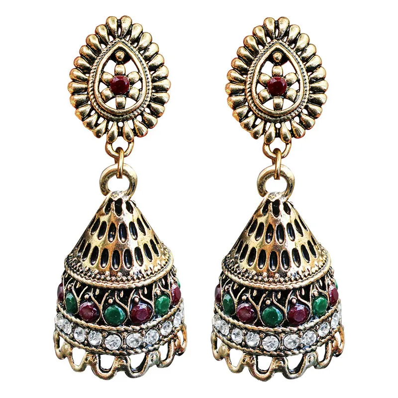 

ZHENXIN Round Gold Ethnicv Vintage BOHO Indian jewelry Hand carved Women Unique Tibetan Earrings Ethnicv Jhumkas Pakistani Chic