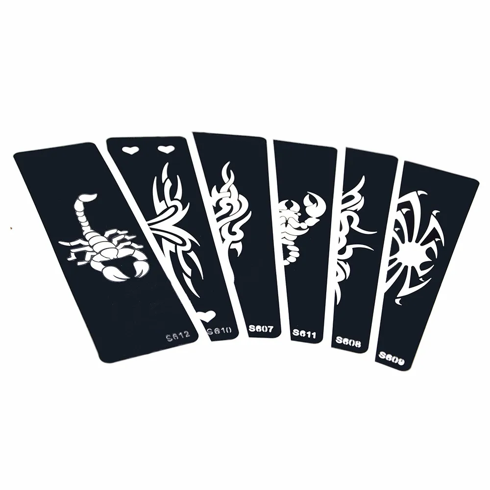 6 Pieces Strip Henna Tattoo Stencil Airbrush Drawing Scorpion Spider Pattern for Women Men Body Art Tattoo Template Cool S600#02 (1 (5)