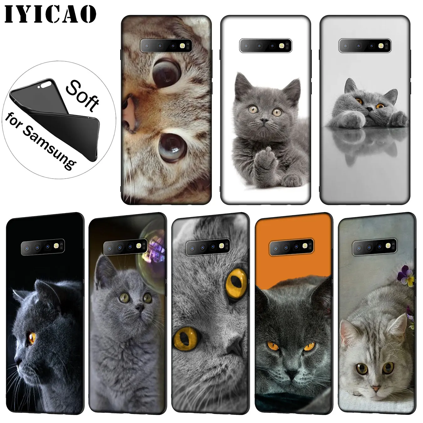 IYICAO Мягкий силиконовый чехол для телефона Samsung Galaxy S10 S9 S8 Plus S6 S7 Edge S10e E черный |