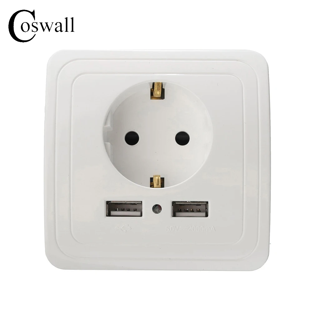 Manufacturer Coswall Wall Power Socket 16A EU Standard Outlet With 2A