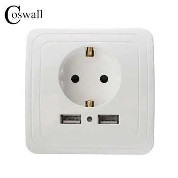 Manufacturer Coswall Wall Power Socket 16A EU Standard Outlet With 2A Dual USB