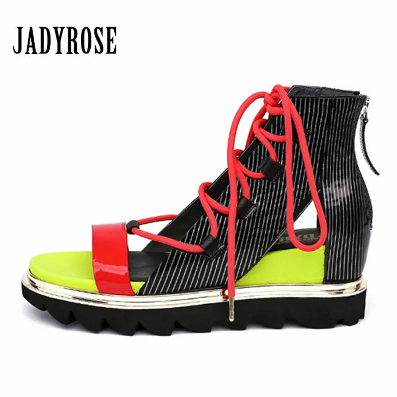 

Jady Rose Candy Color Sandals Height Increasing Women Gladiator Sandal Platform Wedge Shoes Woman Valentine Shoes Creepers