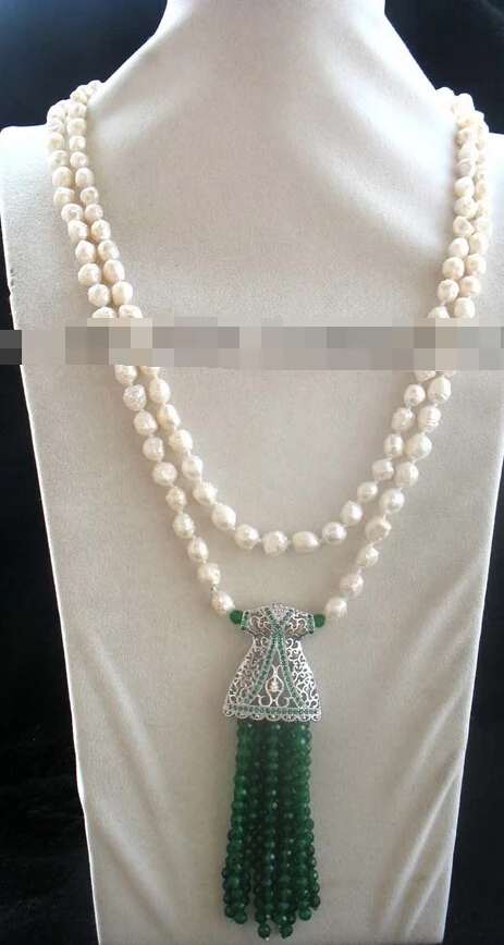 

08150 freshwater pearl white skirt jade necklace 55" nature