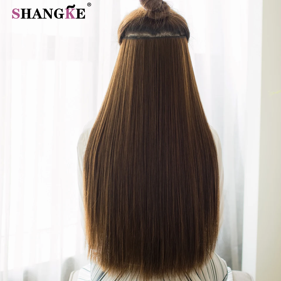 SHANGKE 80 см длинные прямые женские волосы на заколках для наращивания термостойкие синтетические волосы кусок черный темно-коричневый прическа