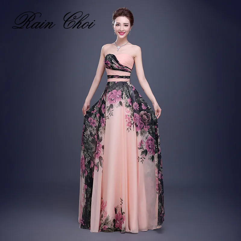 Floral Print Chiffon Evening Dresses Long Prom Party Gown Elegant Evening Formal dress 2019 Floral Print Chiffon Evening Dresses Long Prom Party Gown Elegant Evening Formal dress 2019