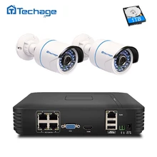 Techage 4CH 1080P CCTV System POE NVR Kit 2PCS 720P 1080P IP Camera Outdoor Waterproof P2P Onvif Security Surveillance DIY Kit