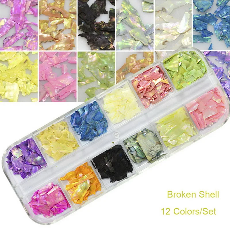 

12 Color Nail Flakes Sets Irregular Shell Rhinestones DIY Thin Slice Crushed Tips Manicure Nail Glitter Decorations