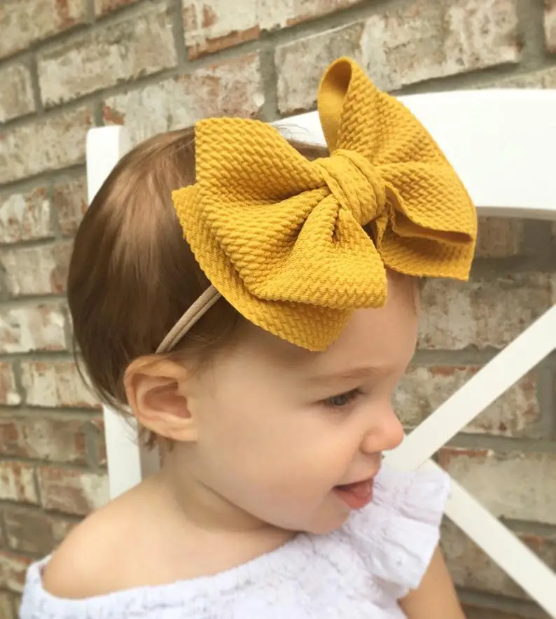 

New Fashion Soft Nylon Headband White Black Yellow Bow Knot Headband For Baby Girls Elastic Hair Band Accessories