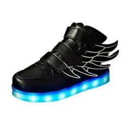Детская забавная светящаяся спортивная обувь крылья украшения светодиодный светодиодная вспышка обувь USB перезаряжаемая детская обувь