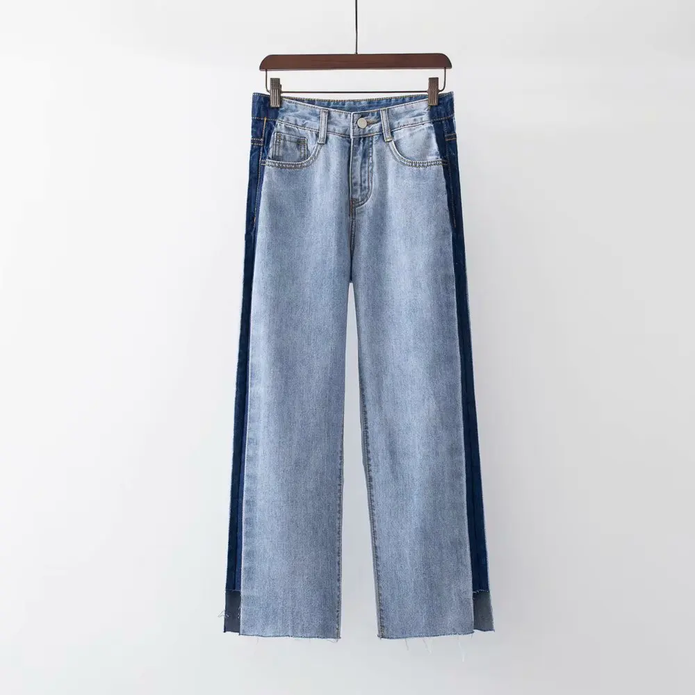 2019 весна новый модный бренд по щиколотку широкие джинсы женские хит цвет шить свободные джинсы