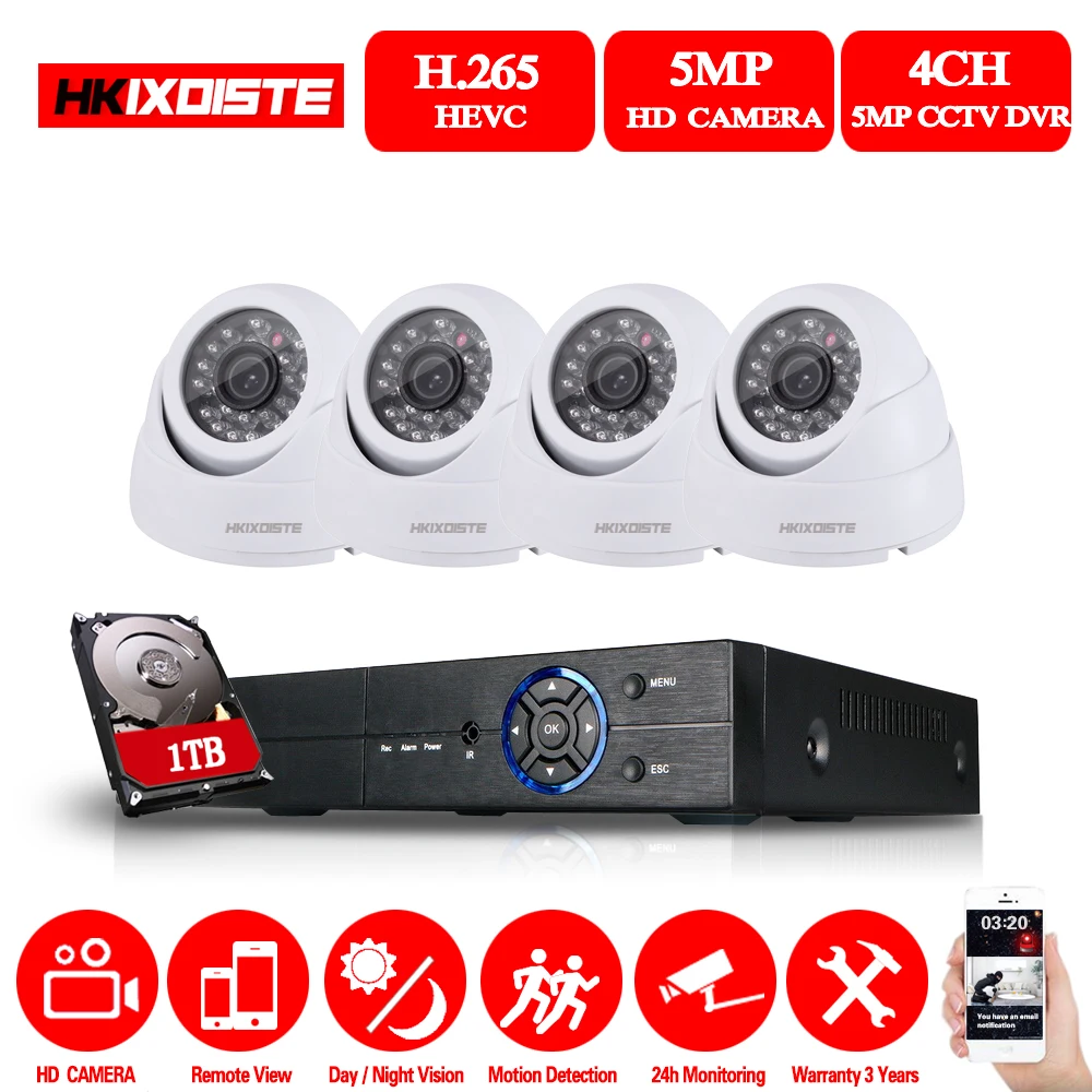 HKIXDISTE 4CH HD 5MP домашняя система охранных камер с жестким диском и 4 шт. 5.0MP 2560*1920p