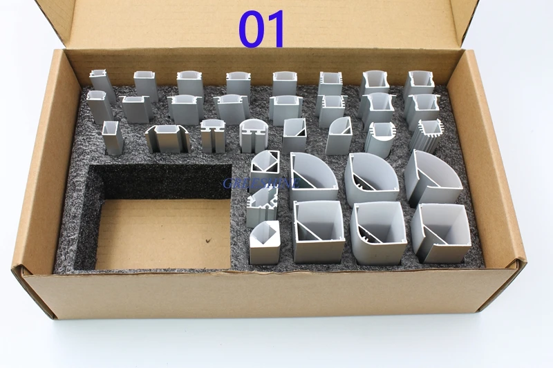 Free Shipping Aluminium Sample Box with Different size and Shape Recessed aluminium profile for led strip L shape Corner Stair